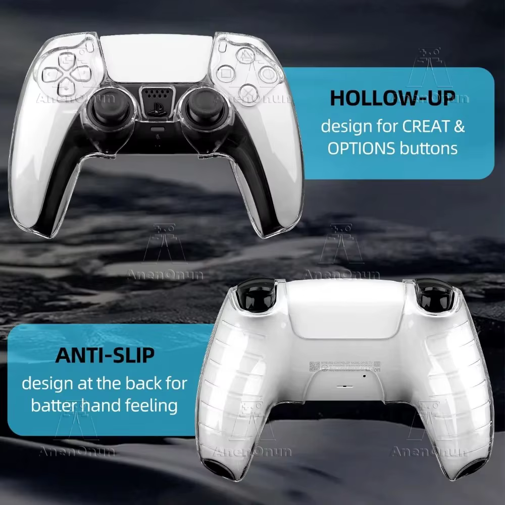 Étui de protection complet pour manette PS5, anti-chute, anti-rayures, antidérapant, coque rigide transparente, housse de protection ultra transparente pour manette de jeu