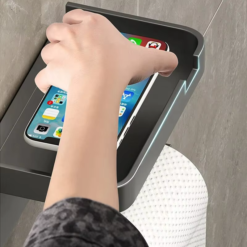 Porte-papier toilette mural avec étagère, porte-rouleau de papier toilette pour téléphone, mouchoirs et rangement d'objets de petite taille
