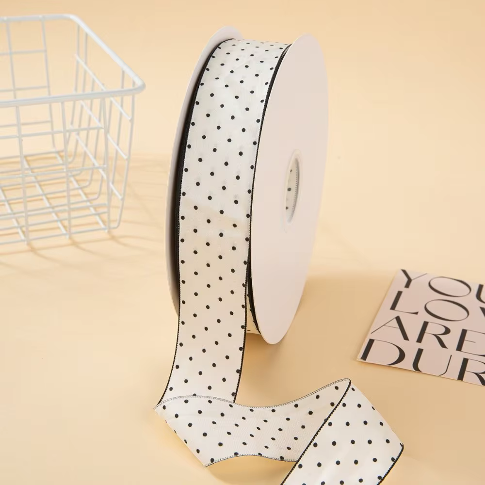 Accessoires faits à la main, ruban de soie de 10 mètres, 4 cm, pour emballage de cadeaux, bouquets, matériel d'emballage, à pois, décoration DIY