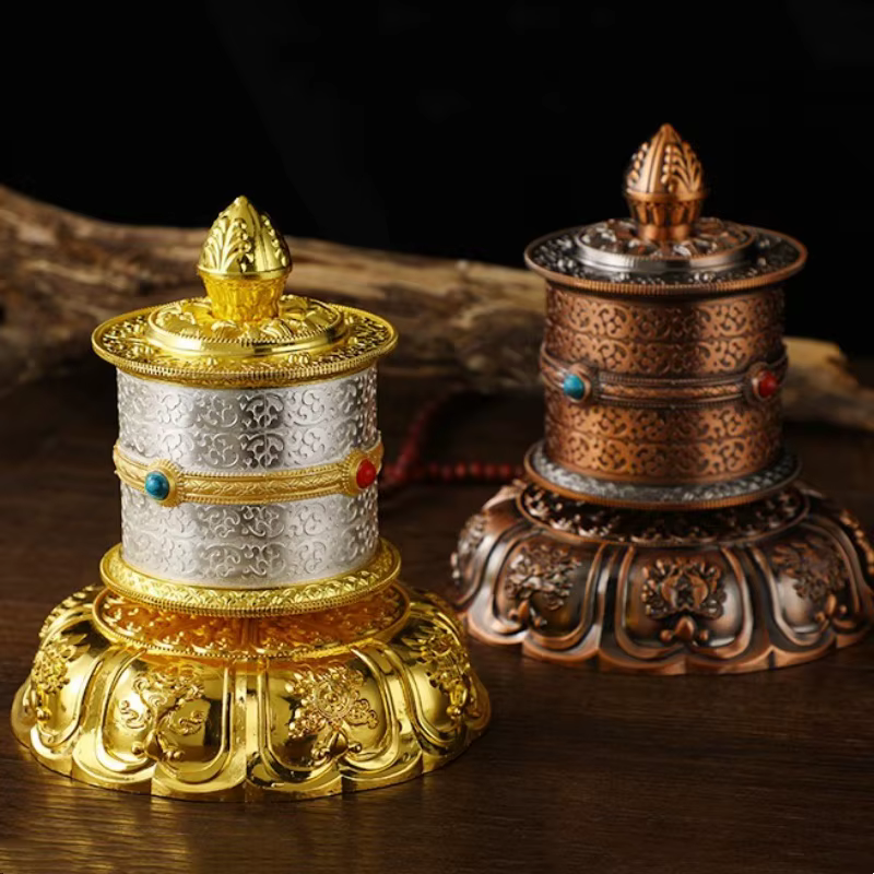 Roue de prière bouddhiste, roue de prière tibétaine Vajrayana Mantra et Mantra coeur Guanyin décoratif pour autel bouddhiste, article bouddhiste