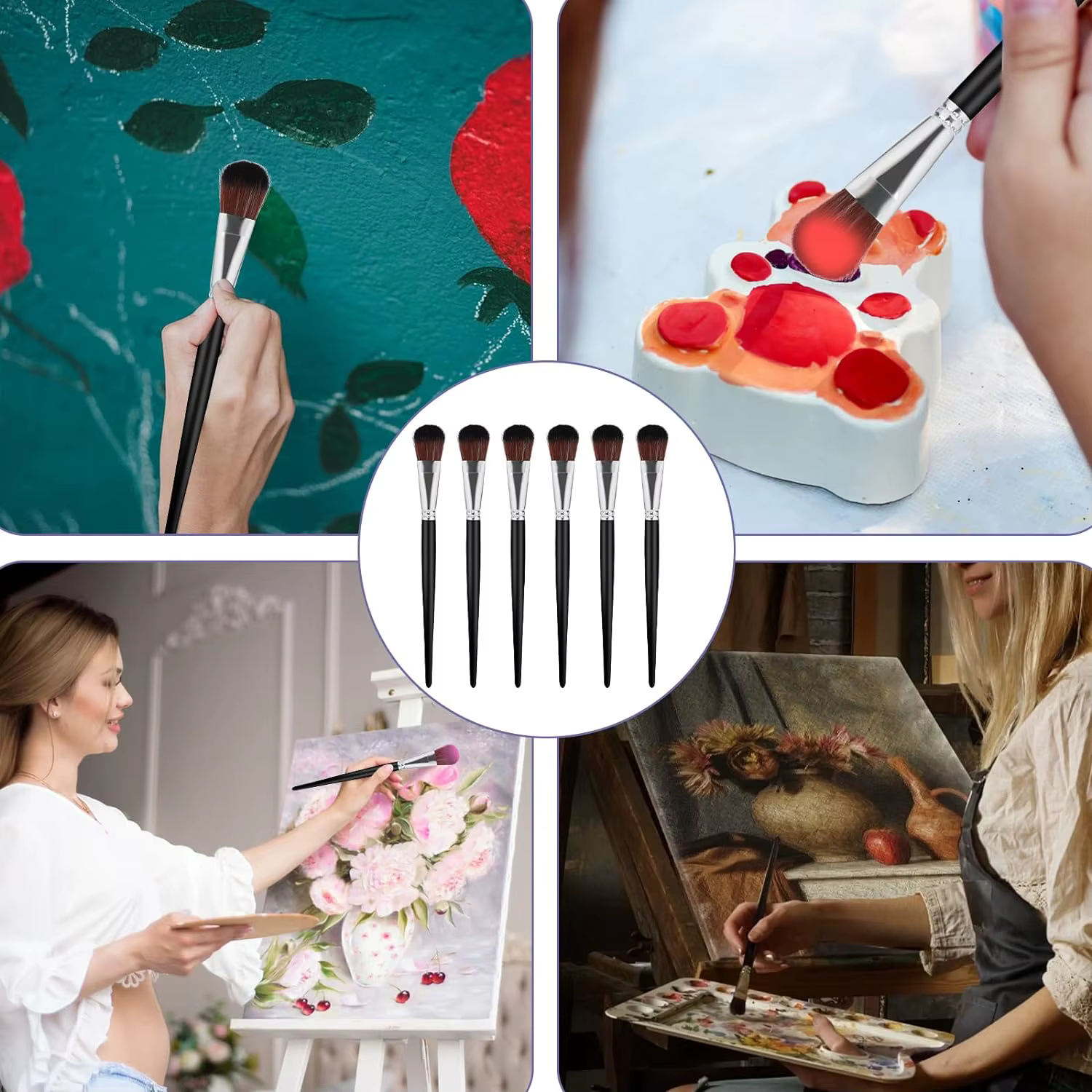 6 pièces brosse de vadrouille pour peinture acrylique 1 pouce pinceau de mélange pinceaux