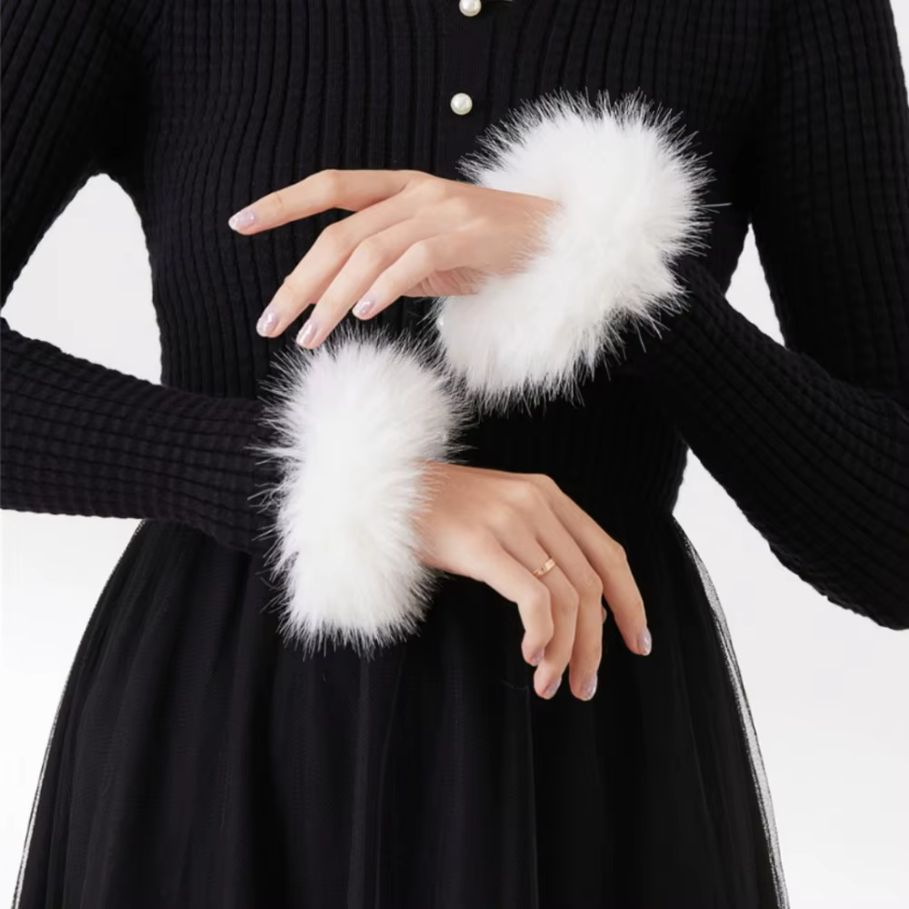 Poignets détachables à la mode pour femmes, longs poignets en peluche blancs/noirs, automne hiver, poignets chauds coupe-vent