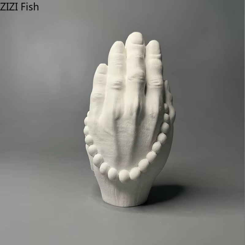 Zen bouddhiste bouddha main perles de prière plâtre Statue bureau décoration ornements œuvre créative Sculpture chambre décor esthétique