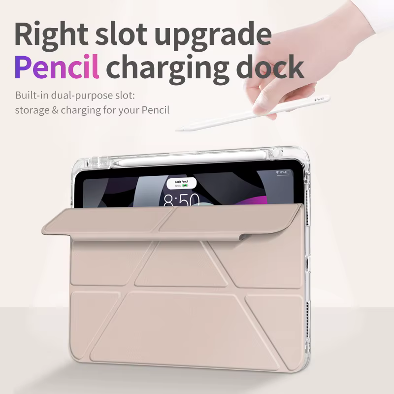 Étui pour iPad Air! Protection magnétique détachable robuste, protection intégrale transparente, emplacement pour stylet, pliage en Y, réveil/veille automatique