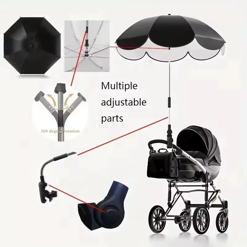 Parapluie de poussette anti-UV avec pince universelle, protection solaire et imperméable, accessoires pour poussette de bébé