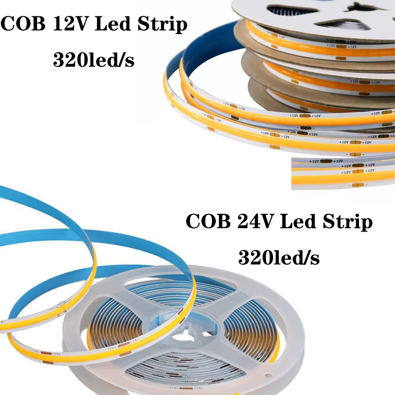 Bande lumineuse LED COB haute densité, diode flexible, ruban blanc chaud, 12V, 24 V, 320LED/m, 0.5m, 1m, 2m, 3m, 4m, 5m, 10m