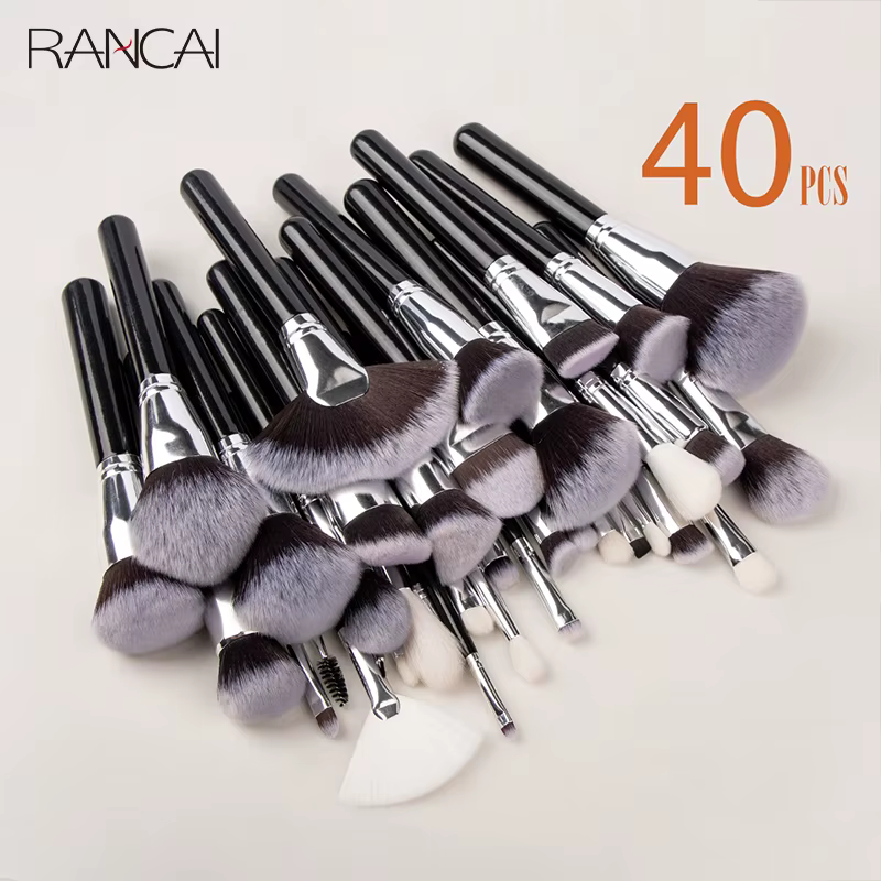 Ensemble professionnel de 40 pinceaux de maquillage à poils synthétiques doux pour poudre, estompage, contour, sourcils, fard à paupières, éventail et fond de teint