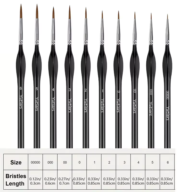 10 pièces pinceau à détails fins Kit de pinceaux de peinture miniatures Mini ensemble