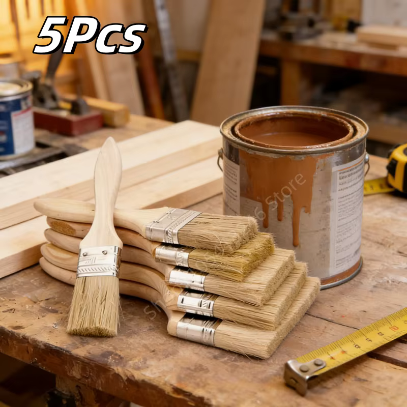 Lot de 5 brosses à manche en bois