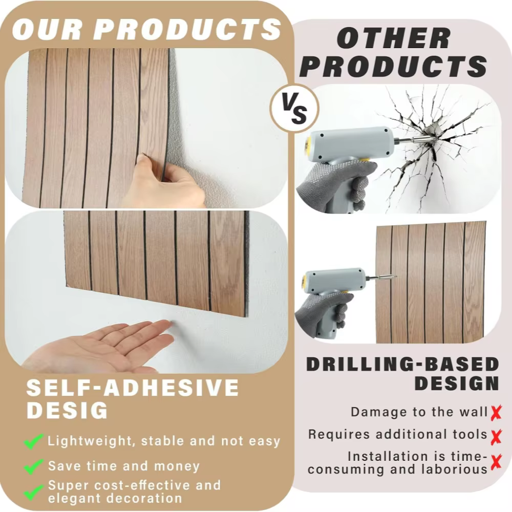 5 pièces de revêtements muraux autocollants à texture rayée imitation bois pour la rénovation et la décoration intérieure
