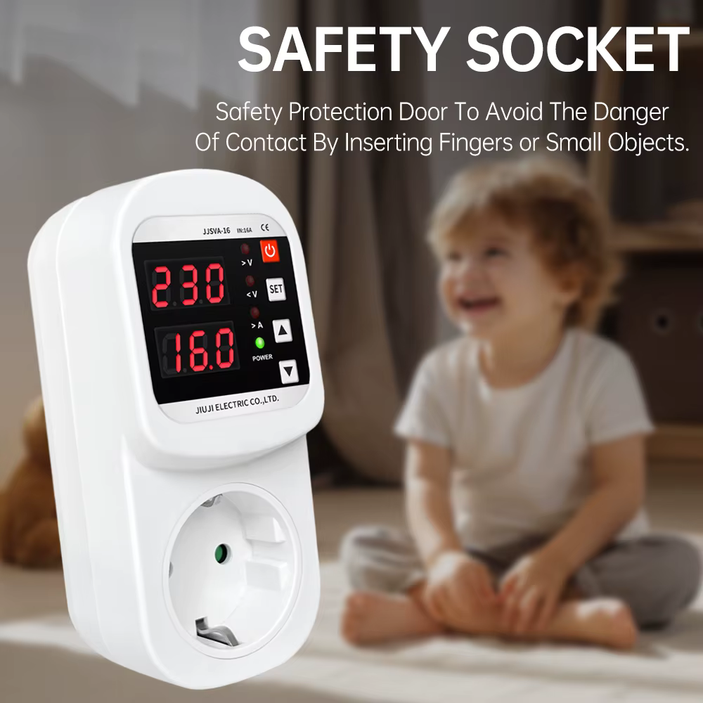 Protecteur de tension et courant, protection contre les surtensions et les sous-tensions, prise UE réglable, protection de sécurité, AC 220V, 16A