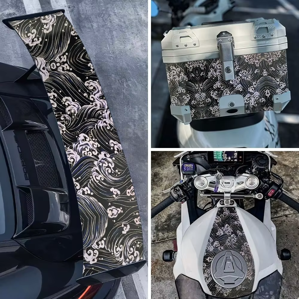 1 rouleau de dessin animé vague Graffiti voiture vinyle Wrap imperméable auto-adhésif voiture Film bricolage véhicule moto vélo planche à roulettes ordinateur portable bateau