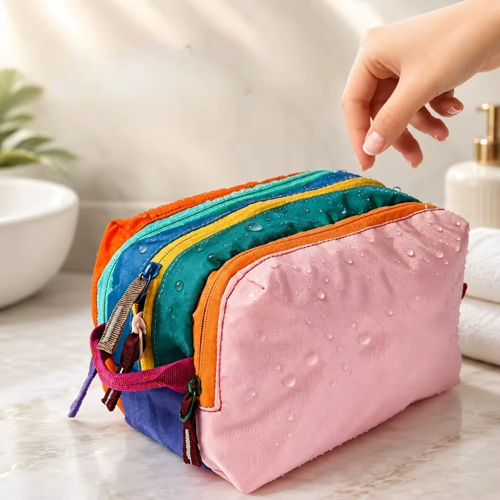 Étui de voyage pour pinceaux de maquillage, organiseur de cosmétiques avec compartiments pour pinceaux, couleur dopamine, pochette de rangement portable pour produits de beauté