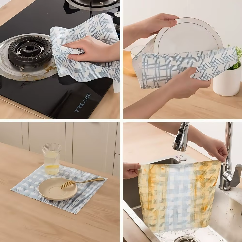1 Rouleau/400 Feuilles de Chiffons Non-Tissés Jetables Épaissis Dégraissants pour Nettoyage Facile