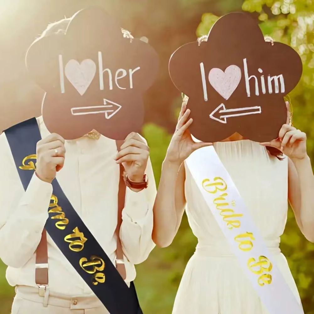 2 pièces : Bretelles pour future mariée et rubans cérémoniels pour future marié, adaptés aux mariages, aux fêtes de fiançailles et aux enterrements de vie de garçon.