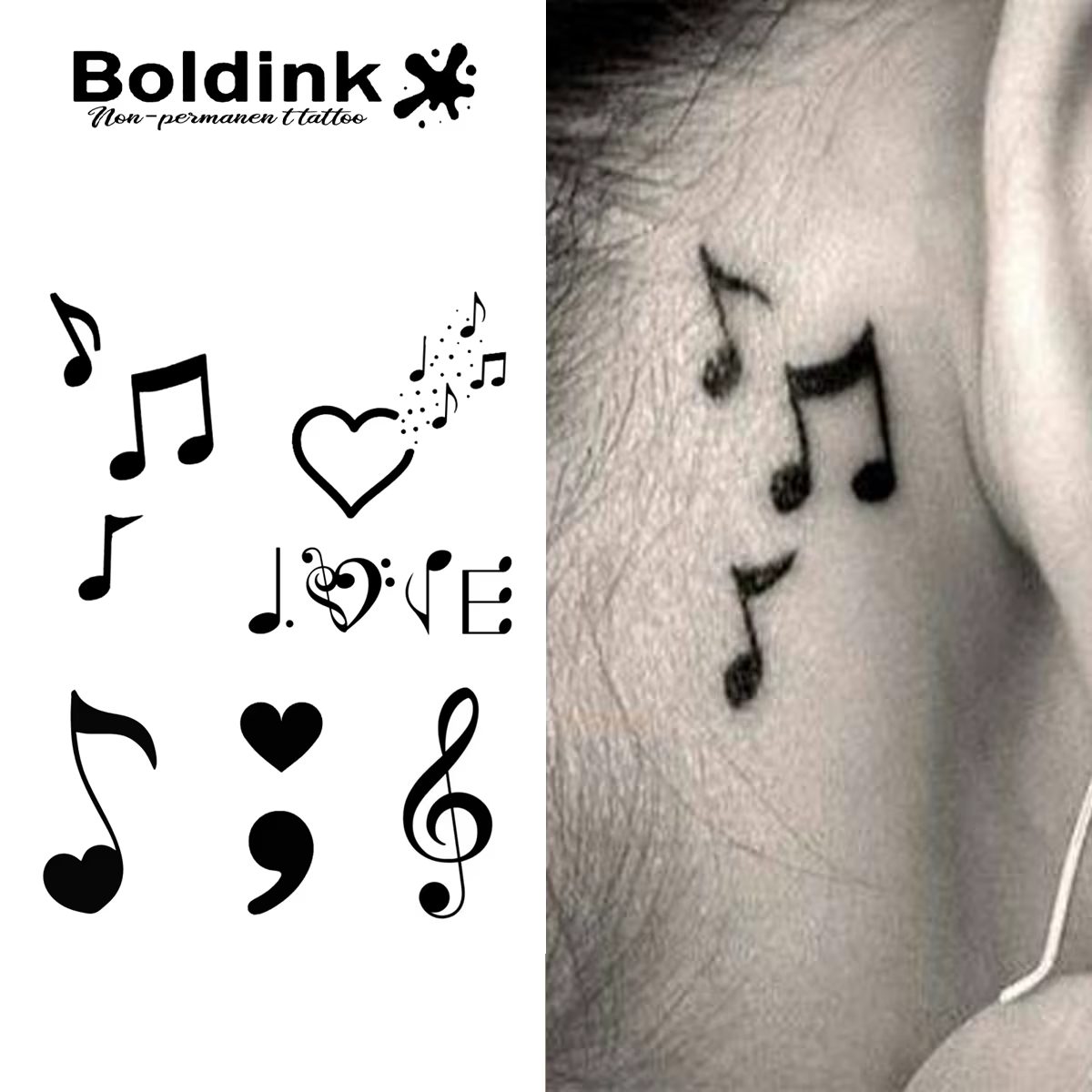 Tatouage temporaire musical, dure jusqu'à 15 jours, autocollant semi-permanent magique étanche, nouvelle technologie.