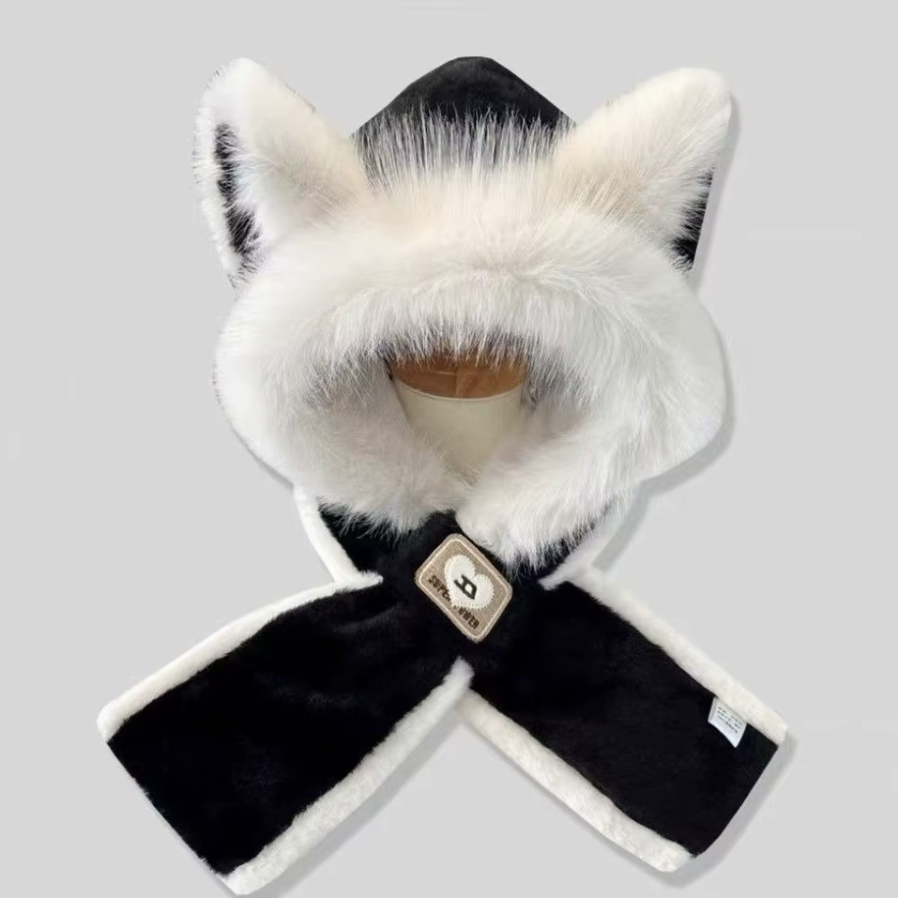 Nouveau Oreilles de renard intégré chapeau écharpe ensemble chaud pull casquette coupe-vent résistant au froid Protection des oreilles chapeau Sports de plein air