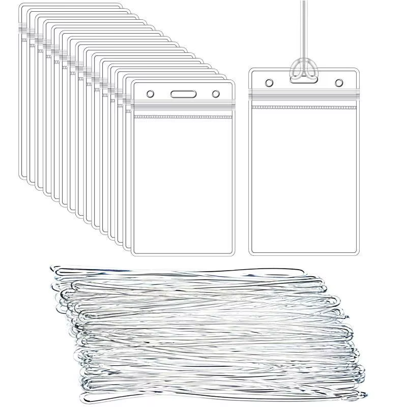 Porte-badges d'identification en plastique transparent résistant à l'usure, étanches et refermables avec cordons pour une protection longue durée des cartes d'identité