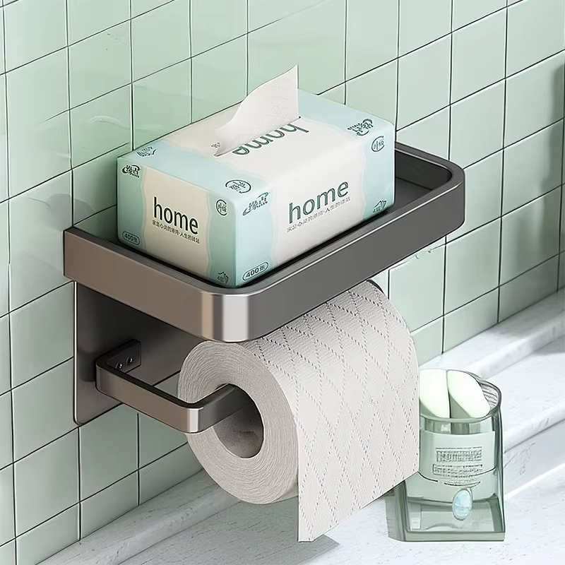 Porte-papier hygiénique en alliage d'aluminium, support mural pour WC, organisateur de rangement en rouleau de papier, support d'étagère pour téléphone, accessoires de salle de bains