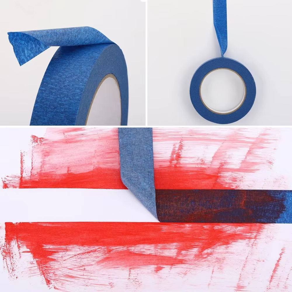 Ruban adhésif en papier crépon bleu pour peintre