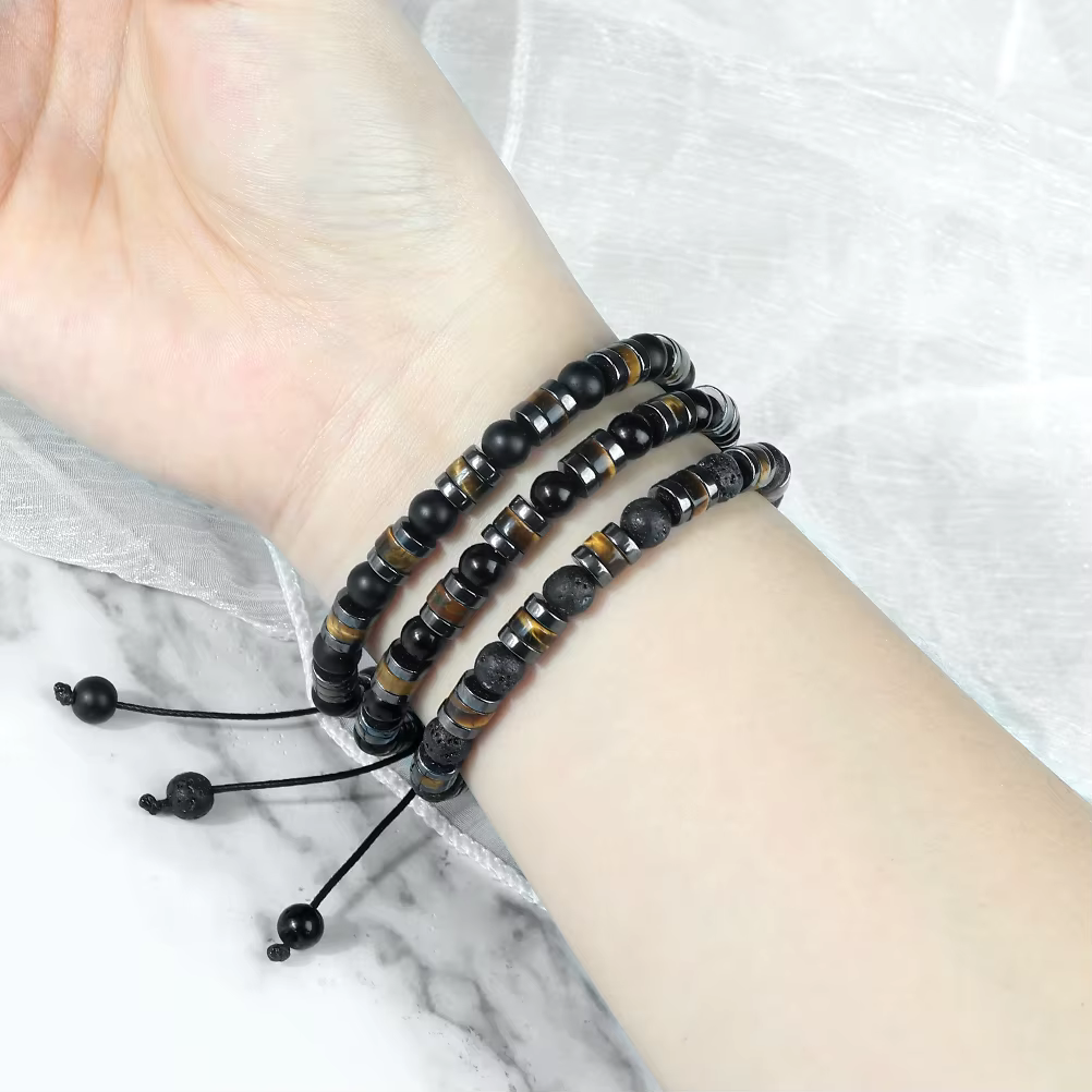 Bracelets en pierre d'oeil de tigre en hématite pour hommes et femmes, en pierre de lave noire mate naturelle, Protection de la santé, bijoux d'âme, cadeaux