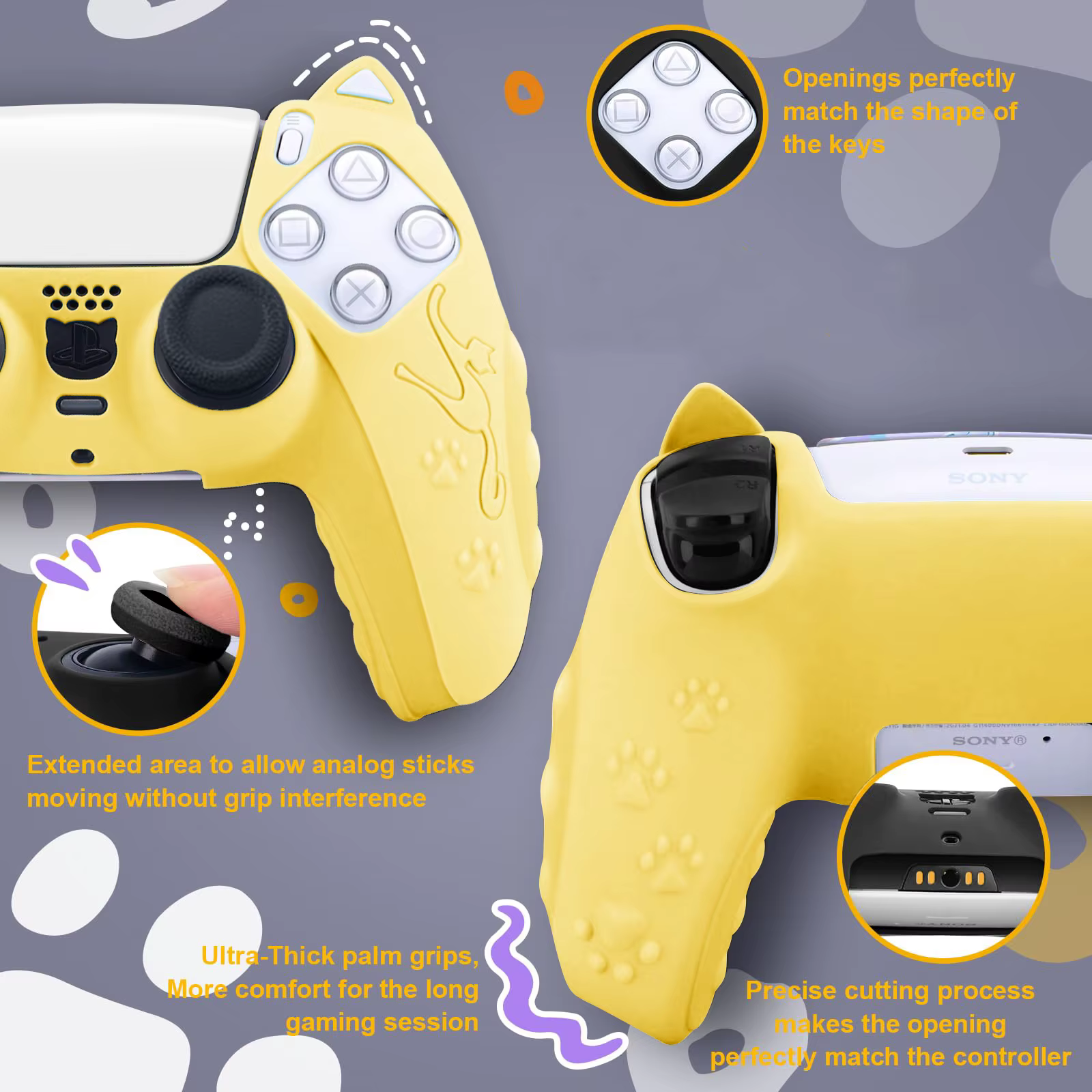 Étui de Protection pour contrôleur SONY Playstation5 PS5, housse en caoutchouc de Gel de silicone souple pour manette de jeu PS5 Slim Funda avec oreilles de chat