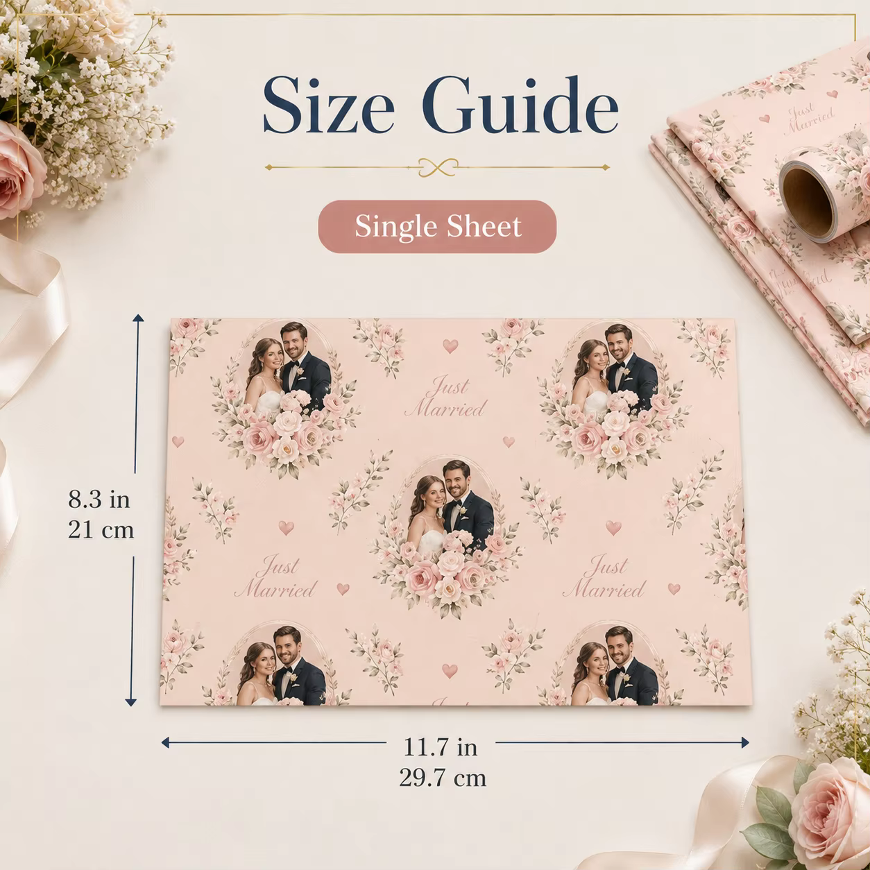 Papier d'emballage pour fleurs personnalisé, papier d'emballage pour bouquets imprimé sur mesure pour les cadeaux de mariage, la décoration de fête, les emballages floraux faits à la main