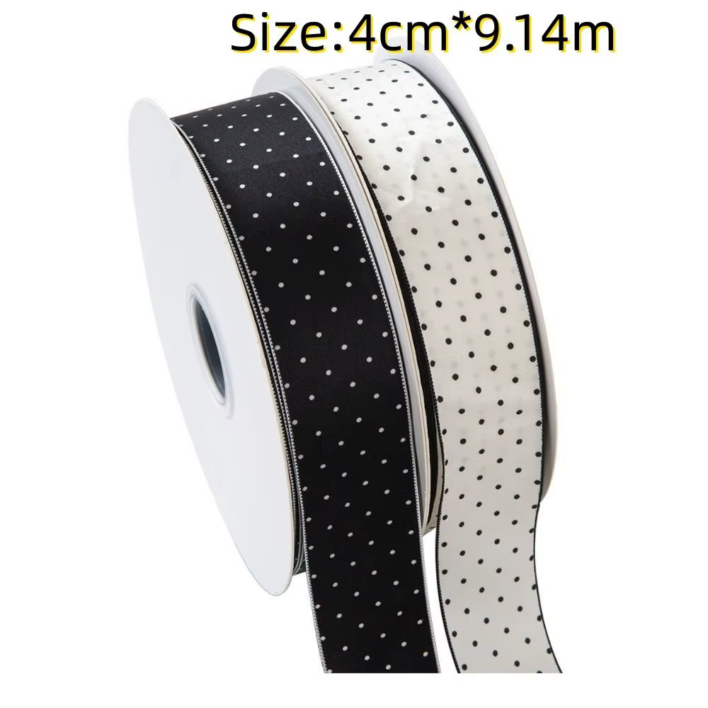 Accessoires faits à la main, ruban de soie de 10 mètres, 4 cm, pour emballage de cadeaux, bouquets, matériel d'emballage, à pois, décoration DIY