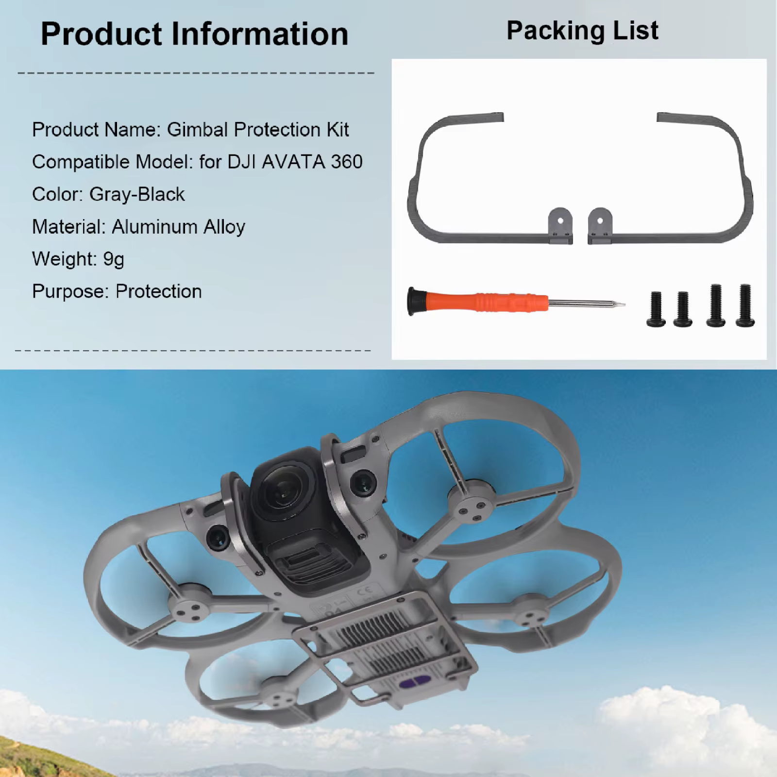 Protecteur de cardan pliable pour DJI Avata 360, plaque inférieure en alliage d'aluminium, pare-chocs ultra-léger de 16g, pour maintenir une distance de vol sécurisée