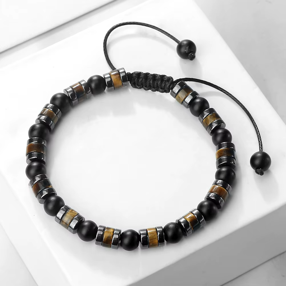 Bracelets en pierre d'oeil de tigre en hématite pour hommes et femmes, en pierre de lave noire mate naturelle, Protection de la santé, bijoux d'âme, cadeaux