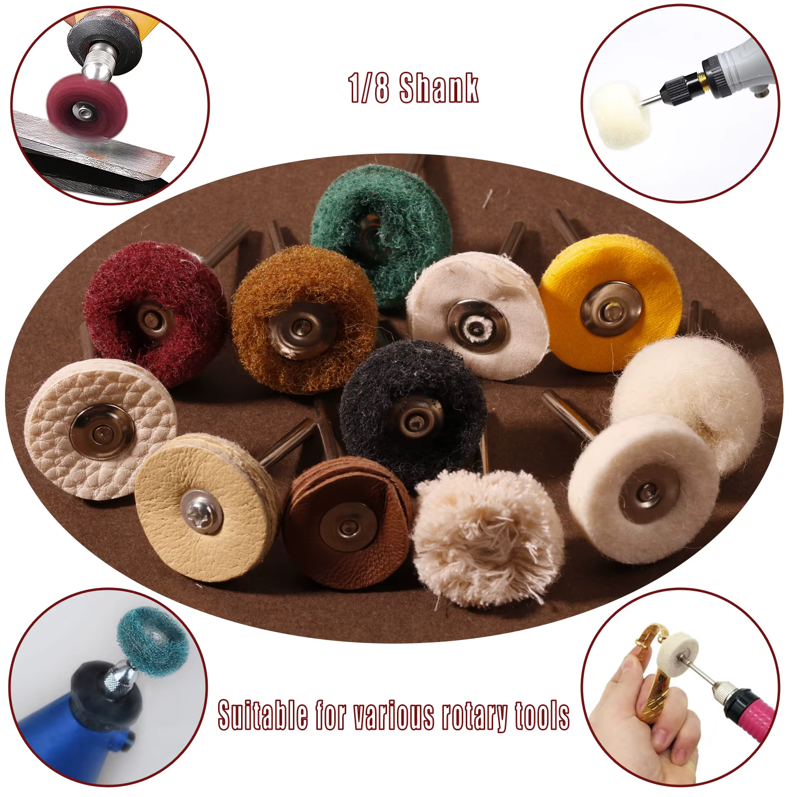 20 pièces de têtes abrasives de polissage et de ponçage pour outils rotatifs Dremel et accessoires de perceuse
