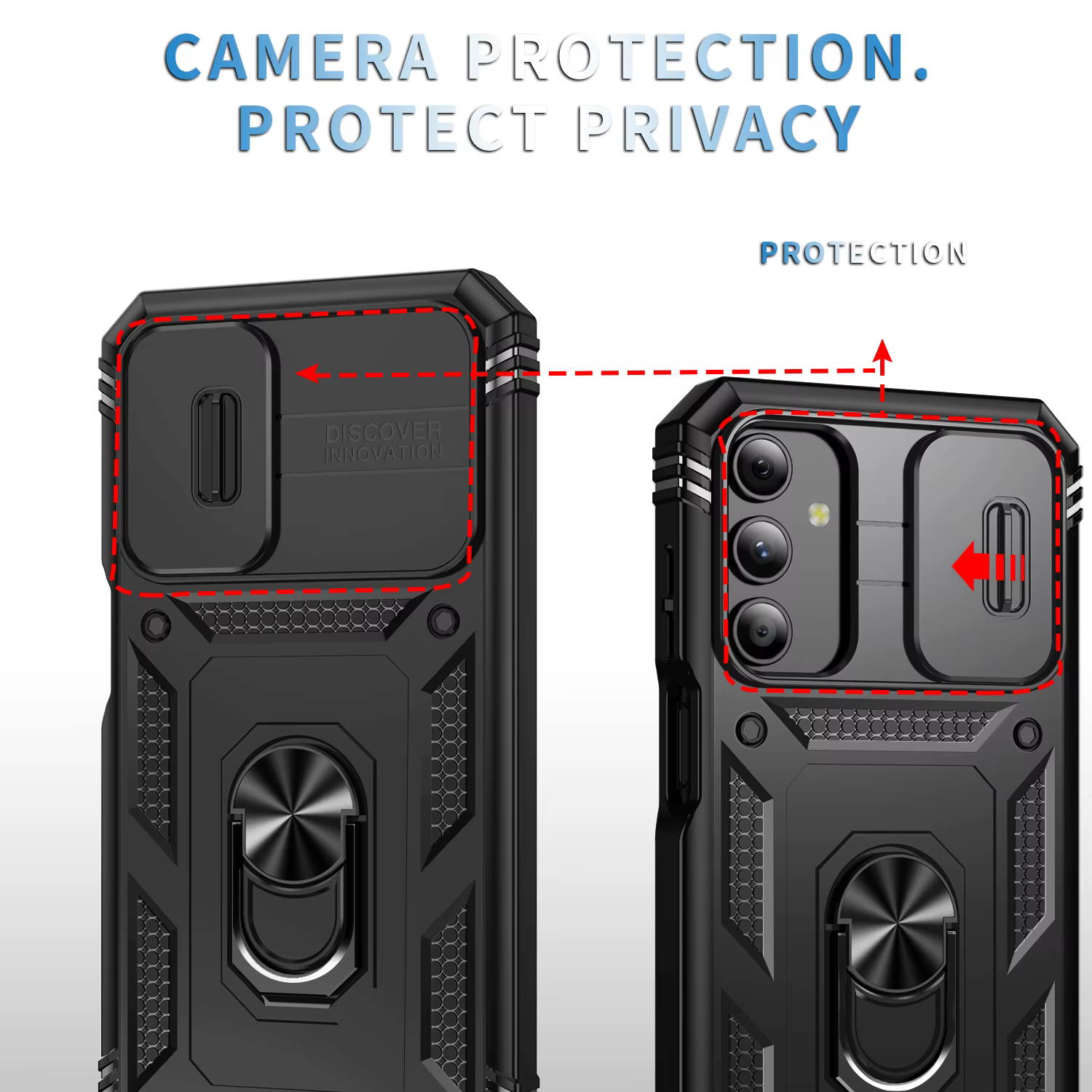 Coque pour Galaxy A16 A17 A15 A14 A56 A36 A26 A06 A35 A55 A25 A35 A54 A53, Protection d'armure coulissante de caméra, couvercle rotatif à 360 degrés
