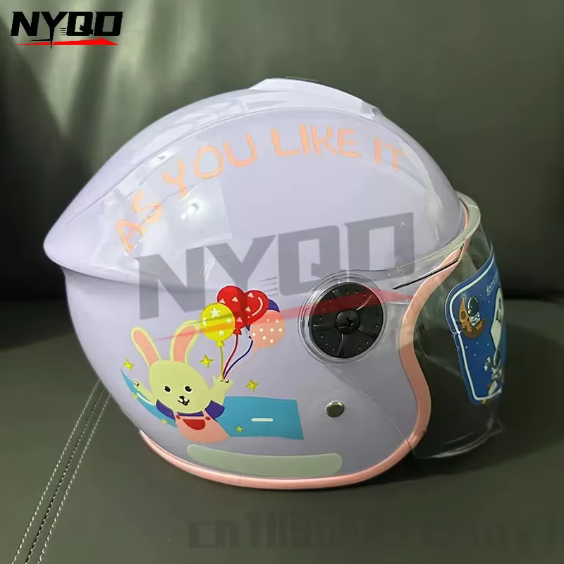 Demi-casques de moto mignons pour enfants, casques de sécurité étanches à la pluie et au soleil vert, enfants âgés de 4 à 12 ans