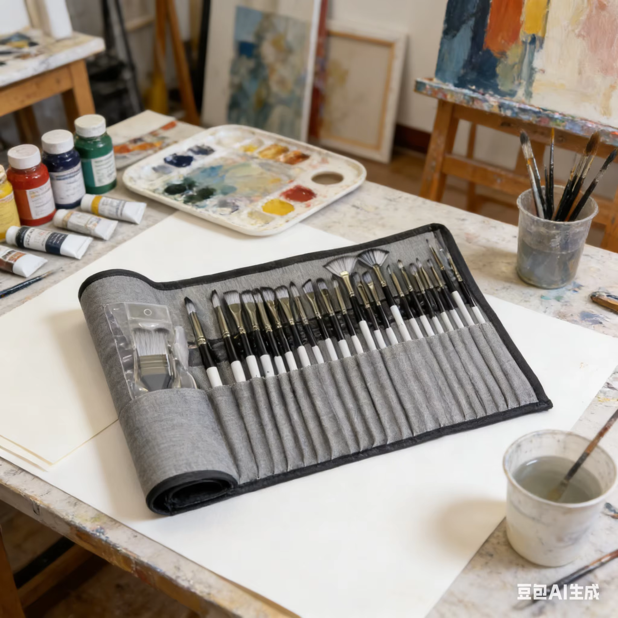 Ensemble de 24 pinceaux avec couteau à palette