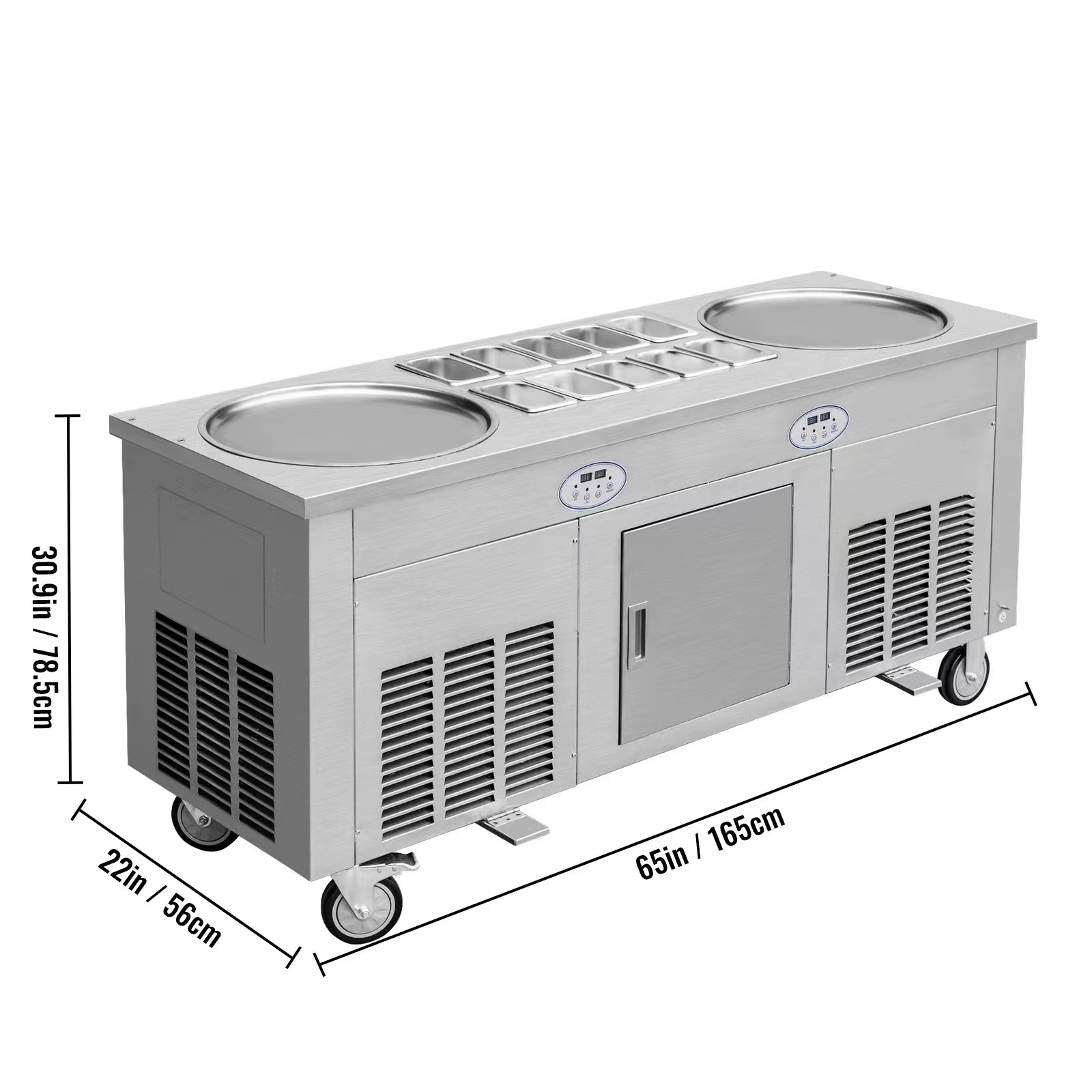 Machine à crème glacée en rouleau 2800 Watts Machine à rouleau de crème glacée à Double plaque avec armoire Machine à rouleau de crème glacée frite