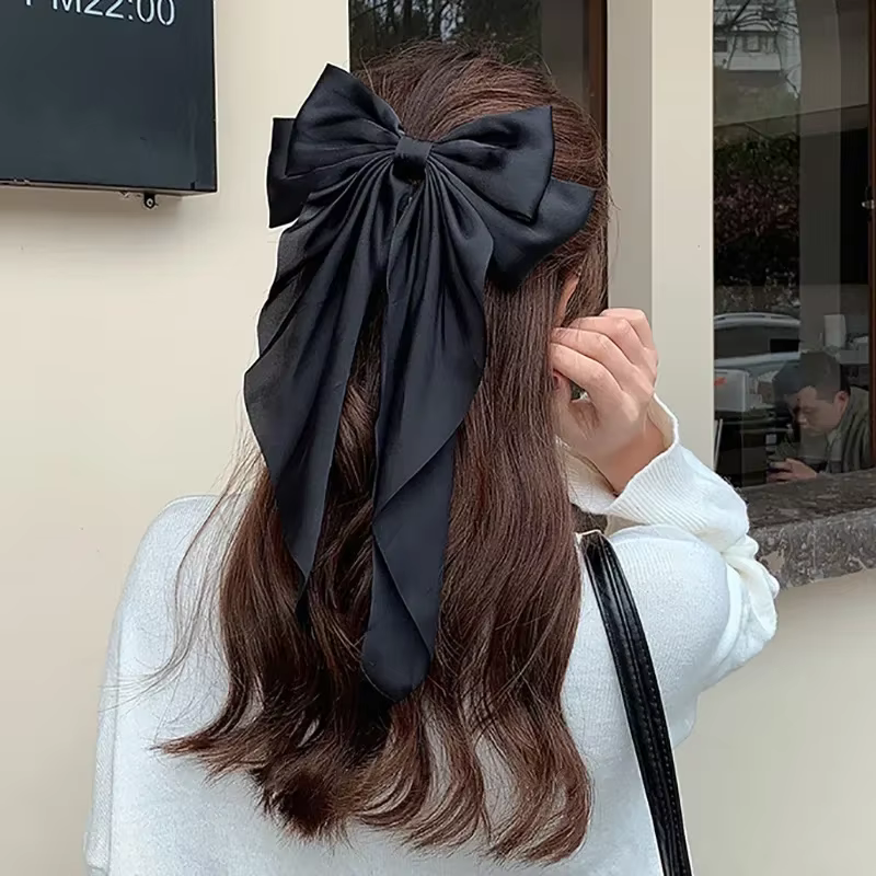 Pince à cheveux en ruban à nœud élégant pour filles, pince à cheveux Simple en Satin solide, bandeau rétro avec Clips, accessoires pour cheveux pour filles