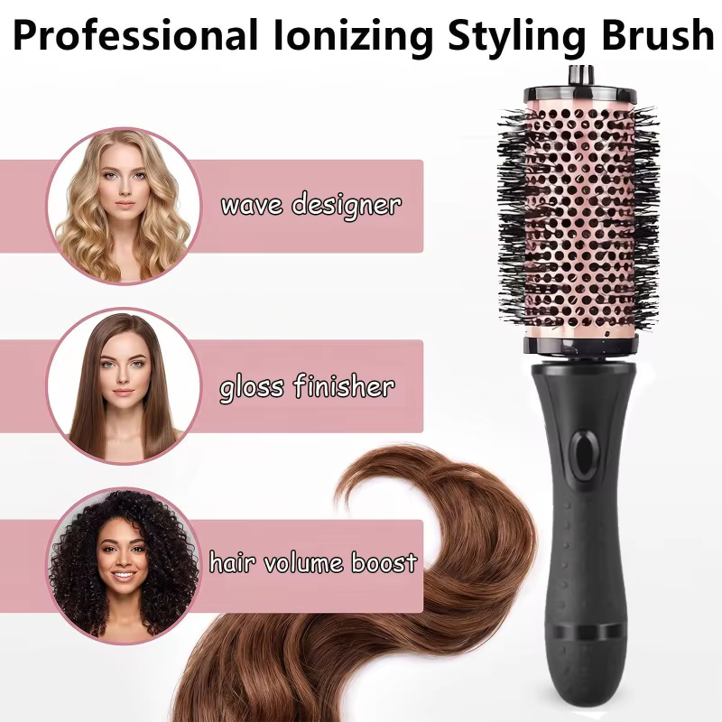 Brosse à cheveux ronde avec pinces de positionnement pour le séchage et le coiffage, ensemble de brosses à cheveux rondes détachables avec manche amovible