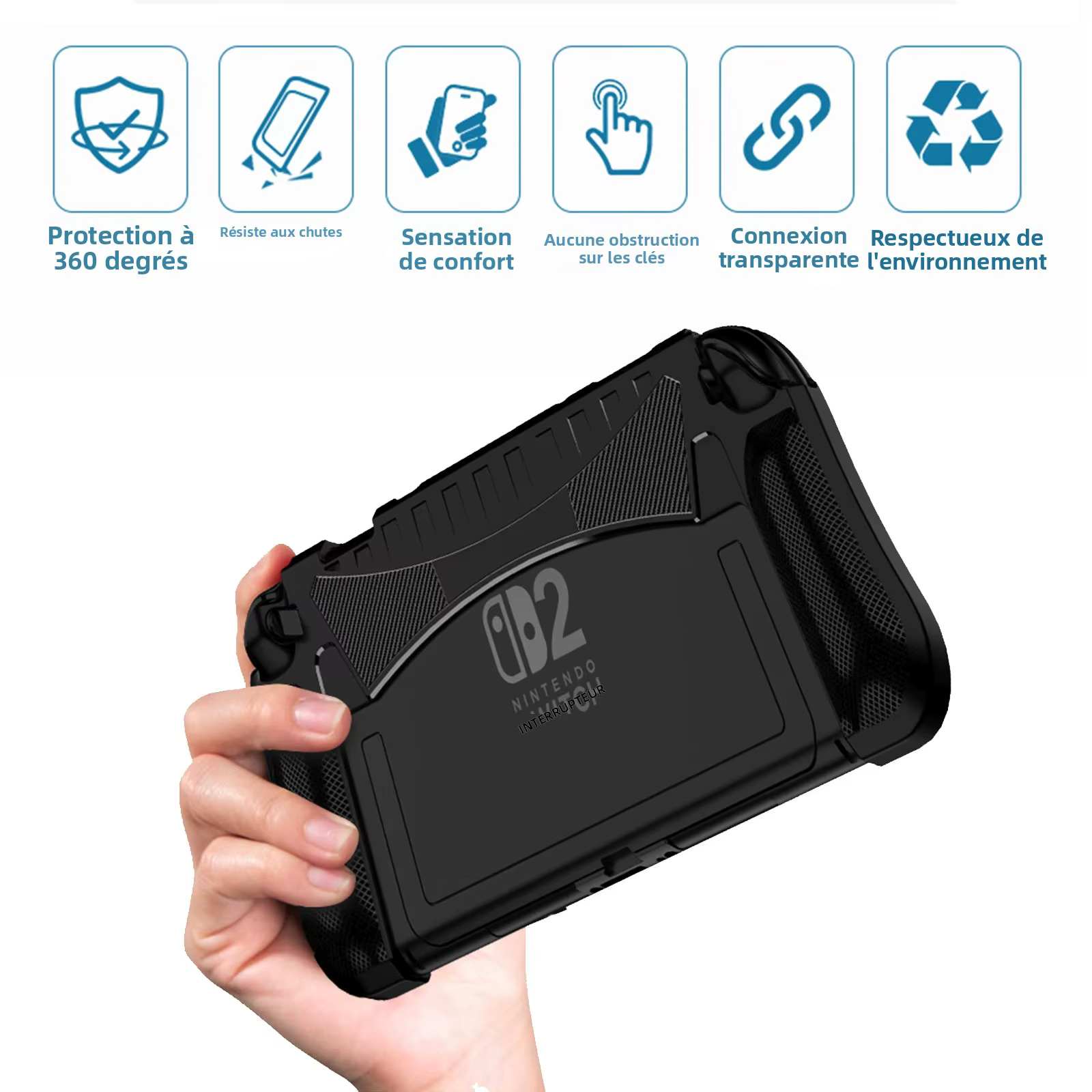 Étui pour Nintendo Switch 2 (2025), housse de protection améliorée, confort ergonomique, anti-rayures, coque de poignée en TPU, accessoires Switch2