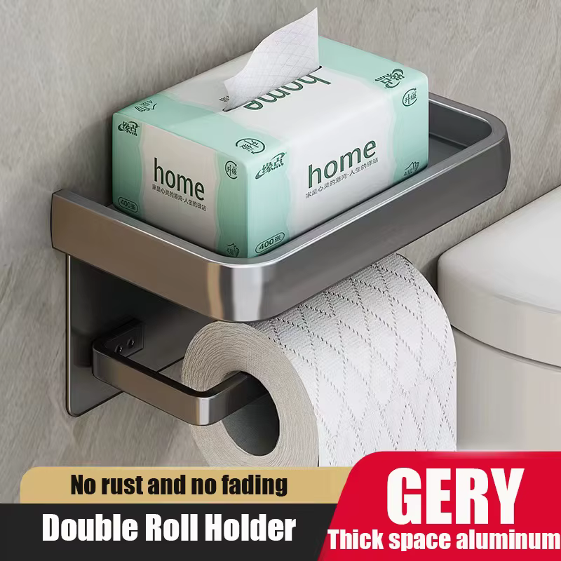 Porte-rouleau de papier toilette mural en alliage d'aluminium, stockage de WC, support d'étagère pour téléphone, accessoires HOAccessrespiration