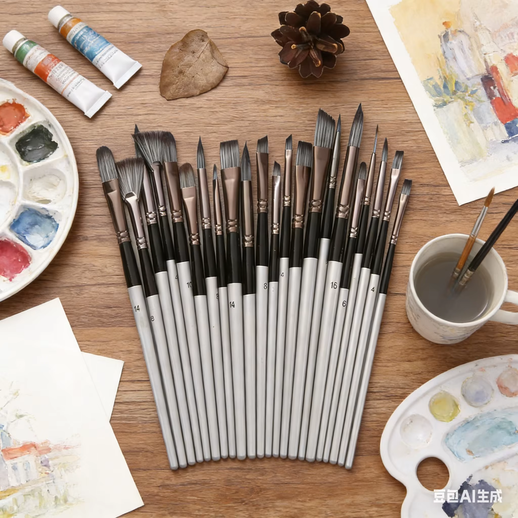 Ensemble de 24 pinceaux avec couteau à palette