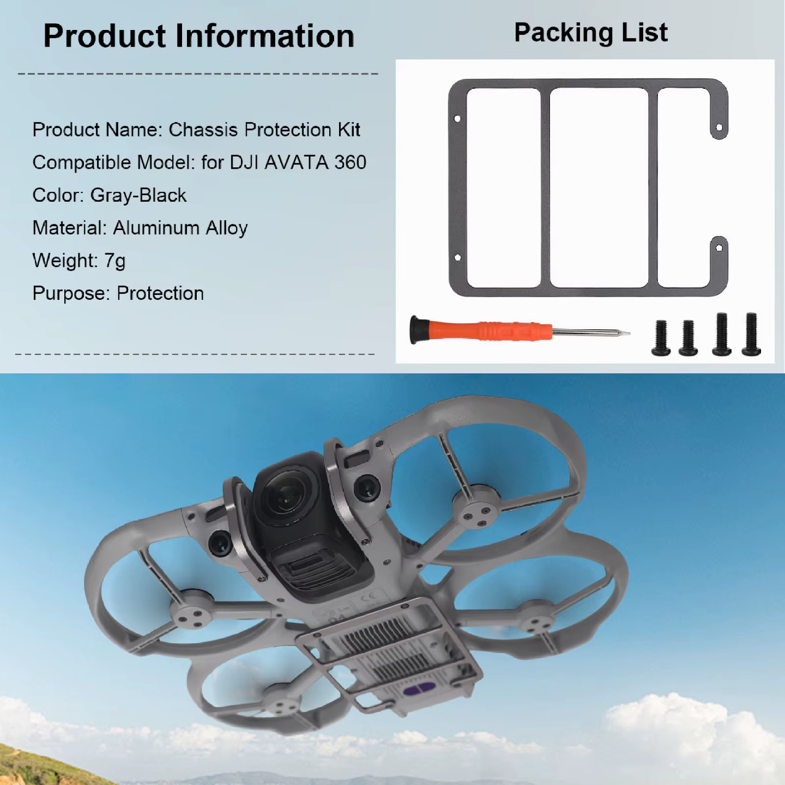 Protecteur de cardan pliable pour DJI Avata 360, plaque inférieure en alliage d'aluminium, pare-chocs ultra-léger de 16g, pour maintenir une distance de vol sécurisée