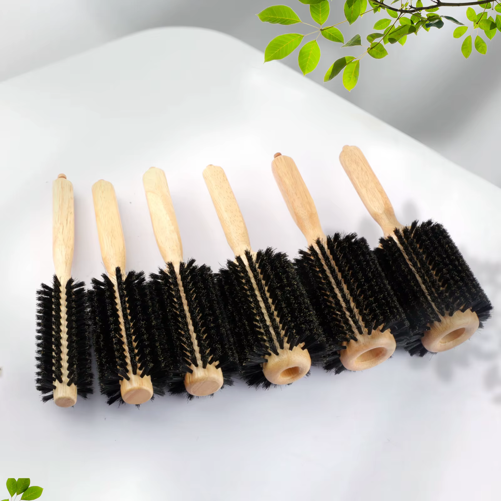6 tailles manche en bois poils de sanglier brosse ronde queue amovible professionnel Salon de coiffure