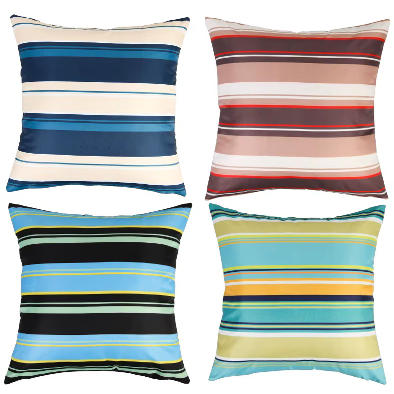Lot de 2 housses de coussin d'extérieur imperméables, protection solaire estivale, motifs rayés frais, pour jardin, anti-salissures