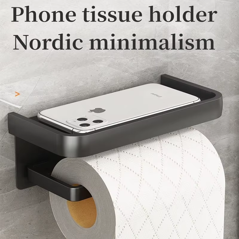Porte-rouleau de papier toilette mural en alliage d'aluminium, stockage de WC, support d'étagère pour téléphone, accessoires HOAccessrespiration