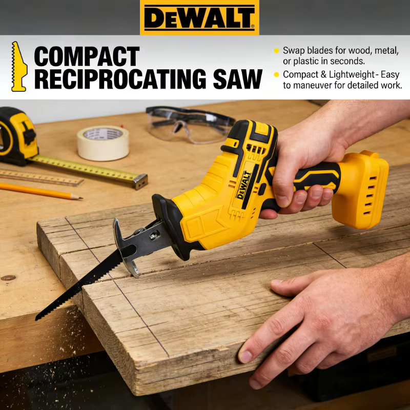 Scie sauteuse sans balais Dewalt 20V : Scie sauteuse électrique multifonctionnelle avec moteur puissant pour la découpe du métal, du bois et des tuyaux