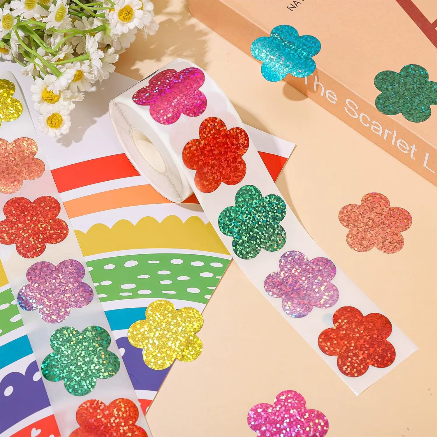 Rouleau d'autocollants de fleurs Laser