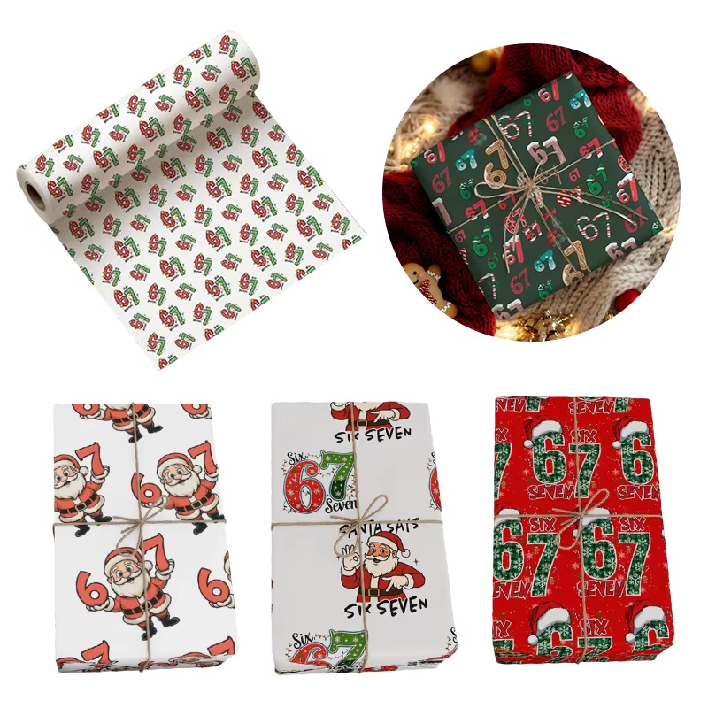 Rouleau de 67 papiers d'emballage amusants pour enfants, emballage cadeau de Noël du Père Noël 67