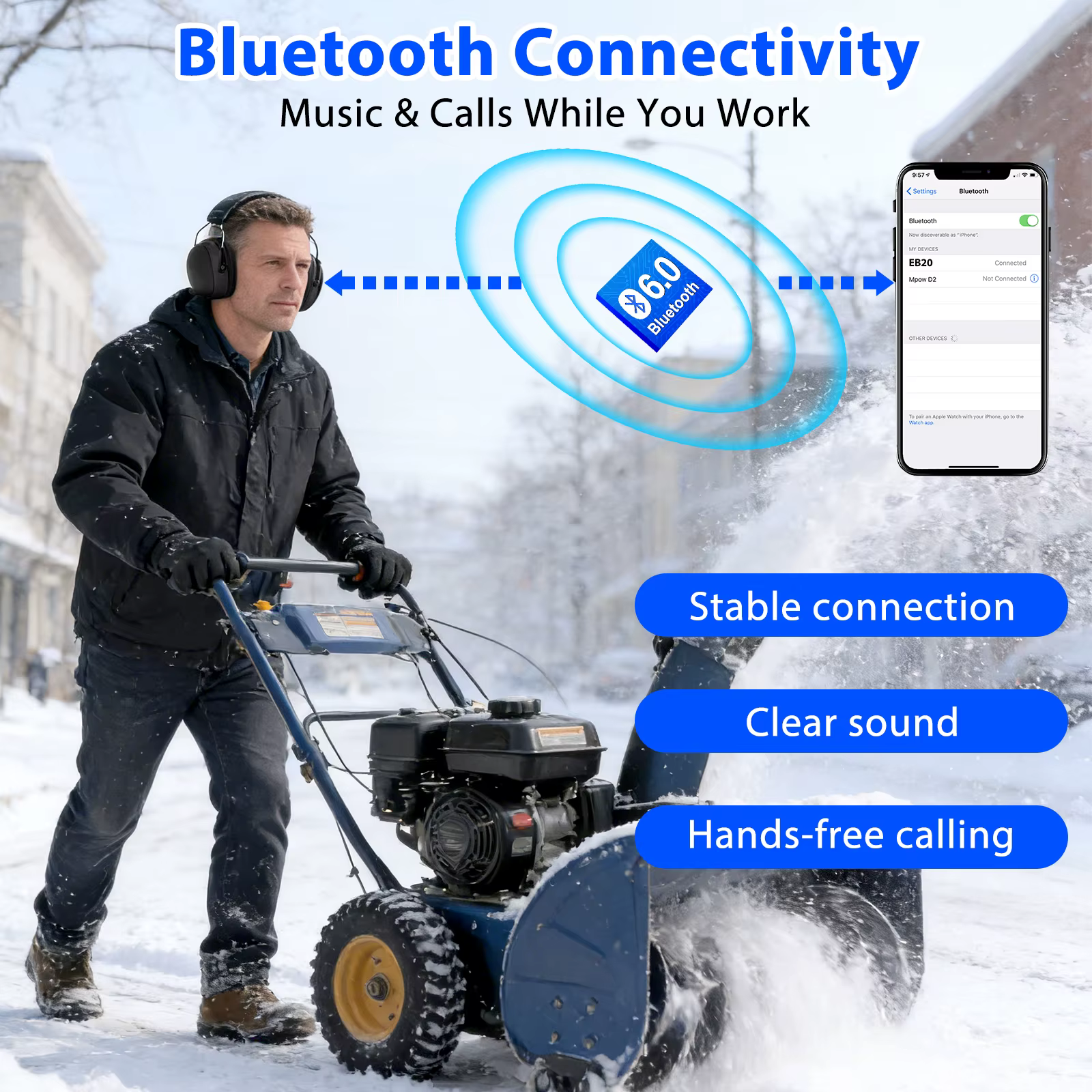Protection auditive Bluetooth 6.0 EB20, réduction active du bruit, protection auditive pour atelier, tonte, tir
