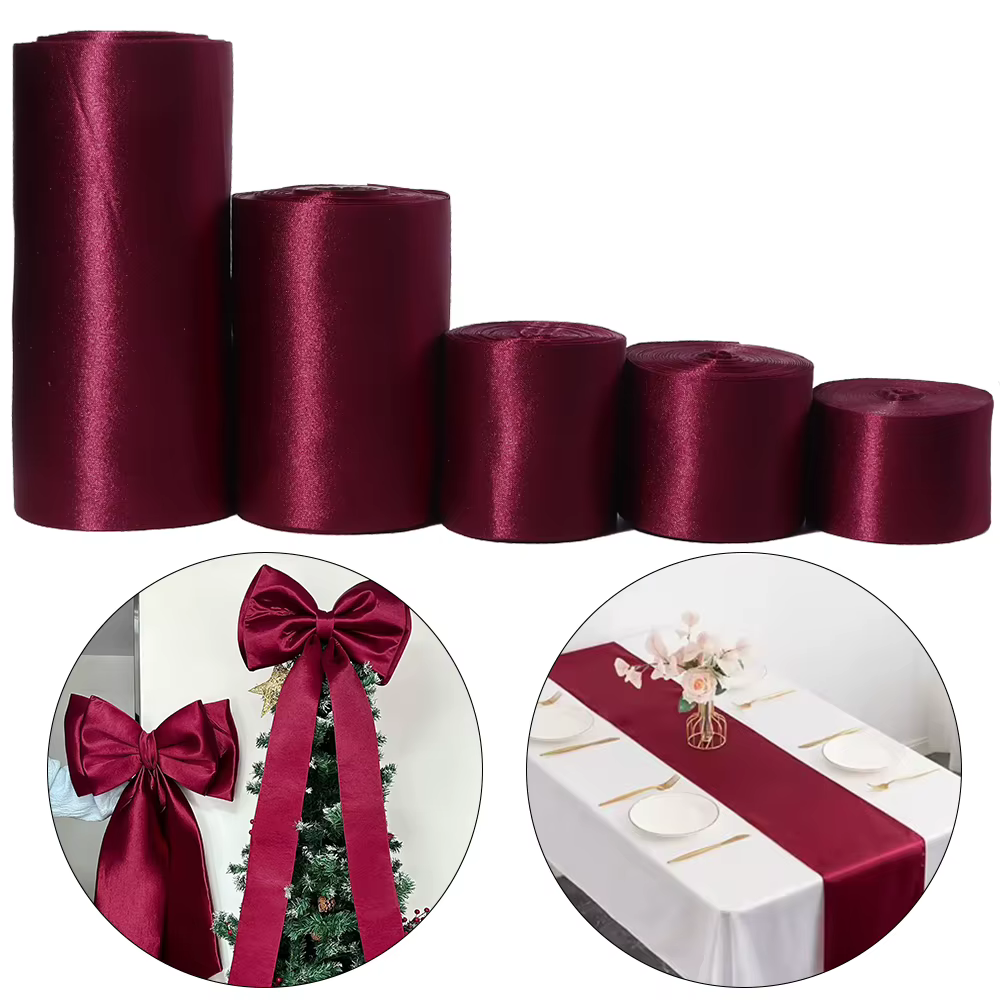 Ruban en satin bordeaux pour décoration de Noël
