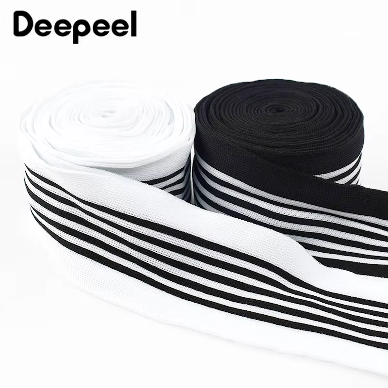 Ruban en Polyester tricoté à rayures noires et blanches